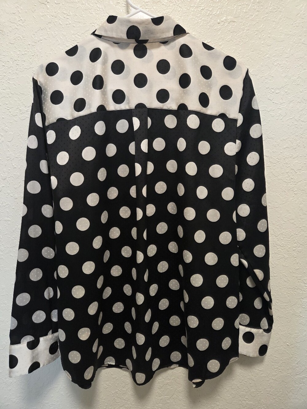 Polka Dot Long-Sleeve Blouse with Embroidered Floral Accent - Picture 5 of 5